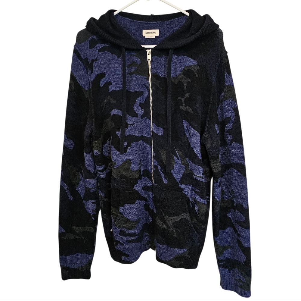 Zadig & Voltaire Clash Camou Cashmere Wool Zip Up Hooded Sweater